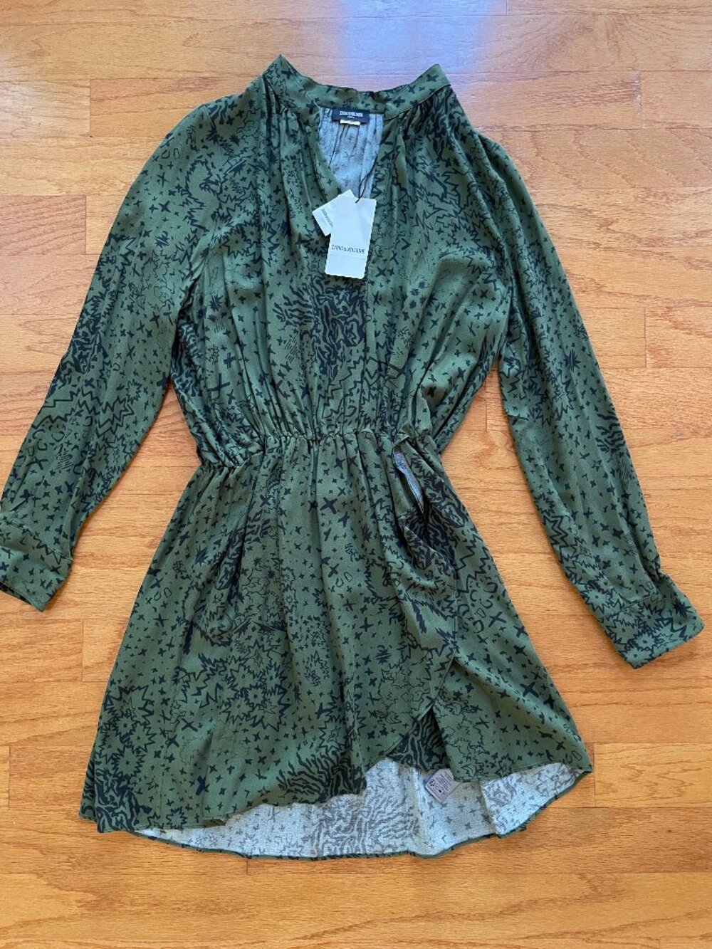 Zadig and Voltaire Rinka Glam Rock Mini dress Army Green Kaki Size L NWT $328